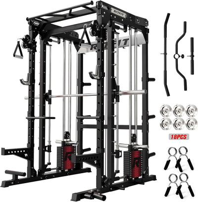 M2 3D Smith Machine & 286.6LB Built-In Weight Stack with Cable Crossover System, All in One Functional Trainer & Power Cage, 16 Adjustment Holes, 6 Storage Pegs for Full-Body Home Gym