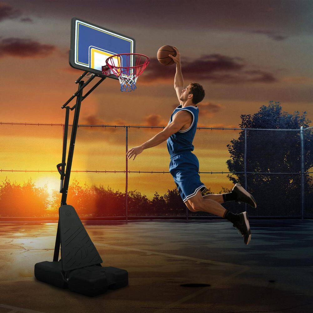8-10 Ft. Adjustable Height Portable Basketball Hoop Basketball System with Blue Backboard, Basketball Hoop and Wheels