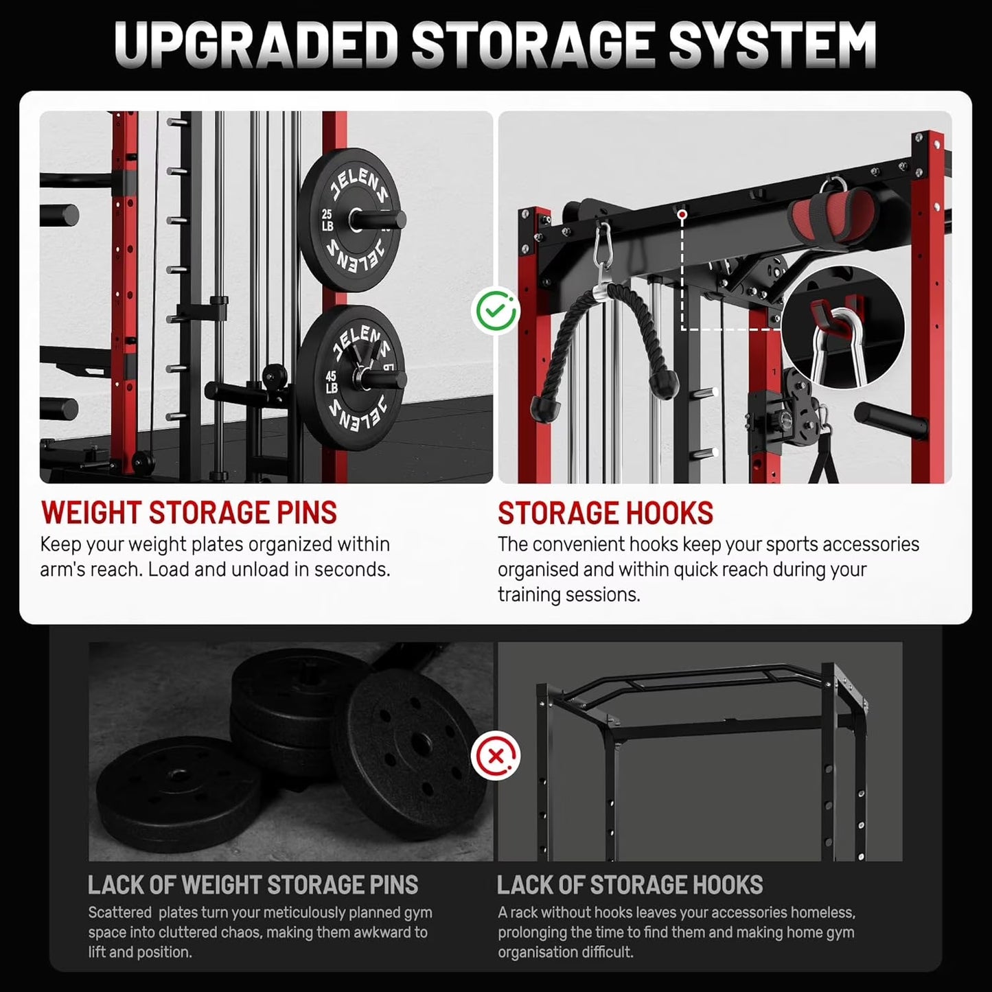 Smith Machine for Home Gym,2000Lbs Multi-Function Power Cage with Cable Crossover System, Squat Rack with Smith Bar and More Attachment