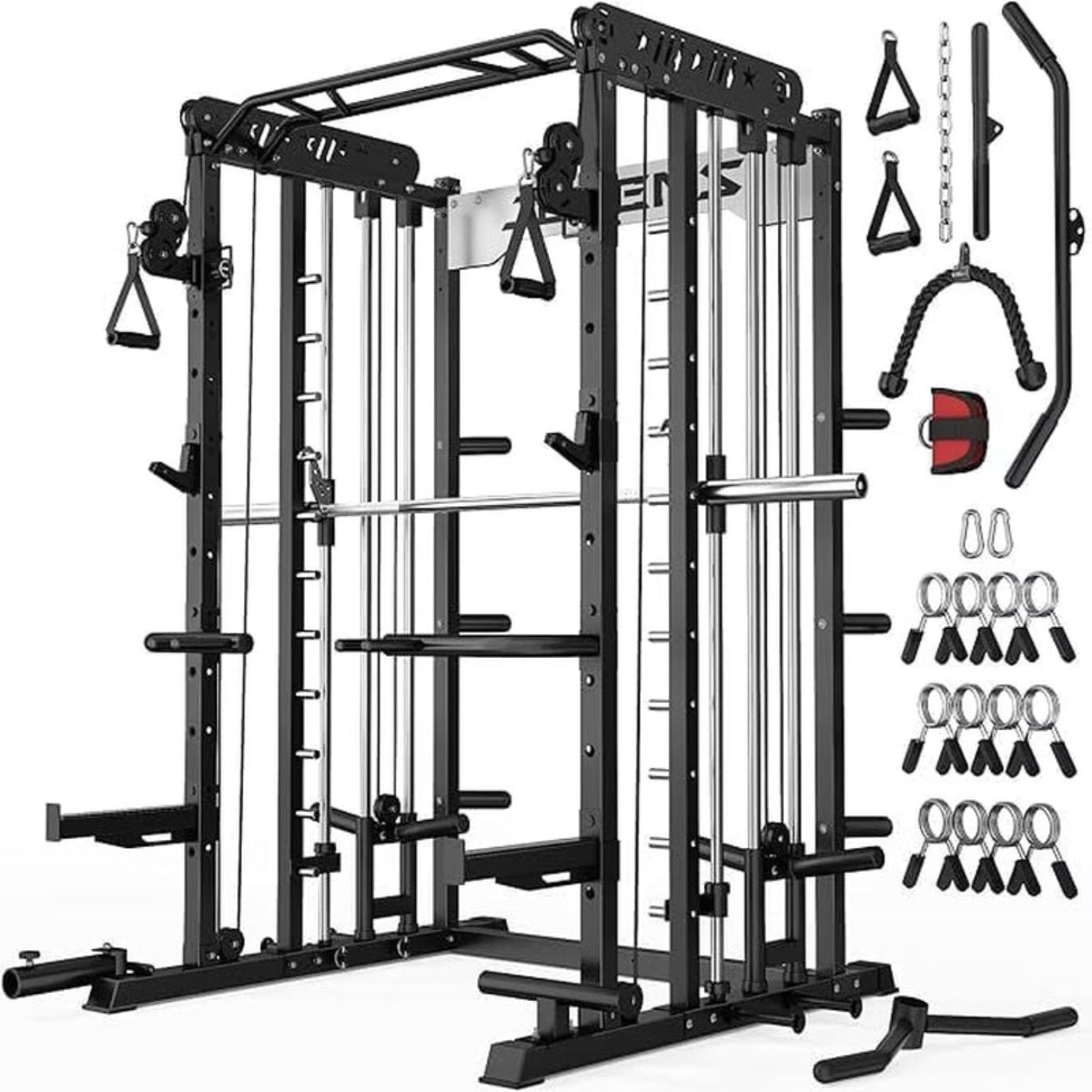 Smith Machine for Home Gym,2000Lbs Multi-Function Power Cage with Cable Crossover System, Squat Rack with Smith Bar and More Attachment
