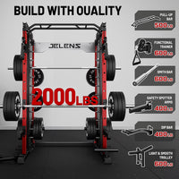 Smith Machine for Home Gym,2000Lbs Multi-Function Power Cage with Cable Crossover System, Squat Rack with Smith Bar and More Attachment