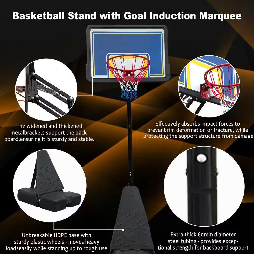 8-10 Ft. Adjustable Height Portable Basketball Hoop Basketball System with Blue Backboard, Basketball Hoop and Wheels