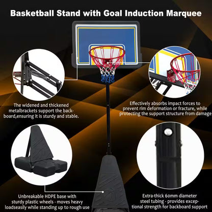 8-10 Ft. Adjustable Height Portable Basketball Hoop Basketball System with Blue Backboard, Basketball Hoop and Wheels