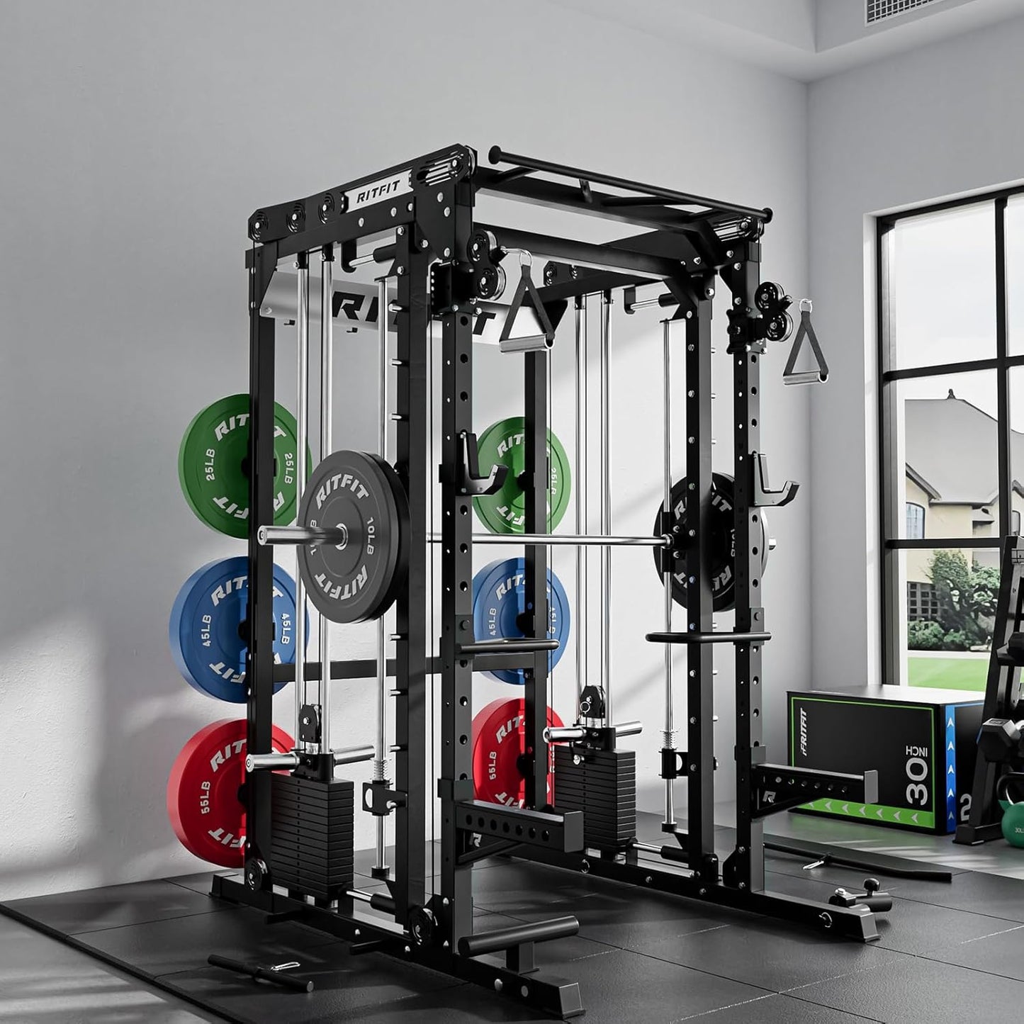M2 3D Smith Machine & 286.6LB Built-In Weight Stack with Cable Crossover System, All in One Functional Trainer & Power Cage, 16 Adjustment Holes, 6 Storage Pegs for Full-Body Home Gym