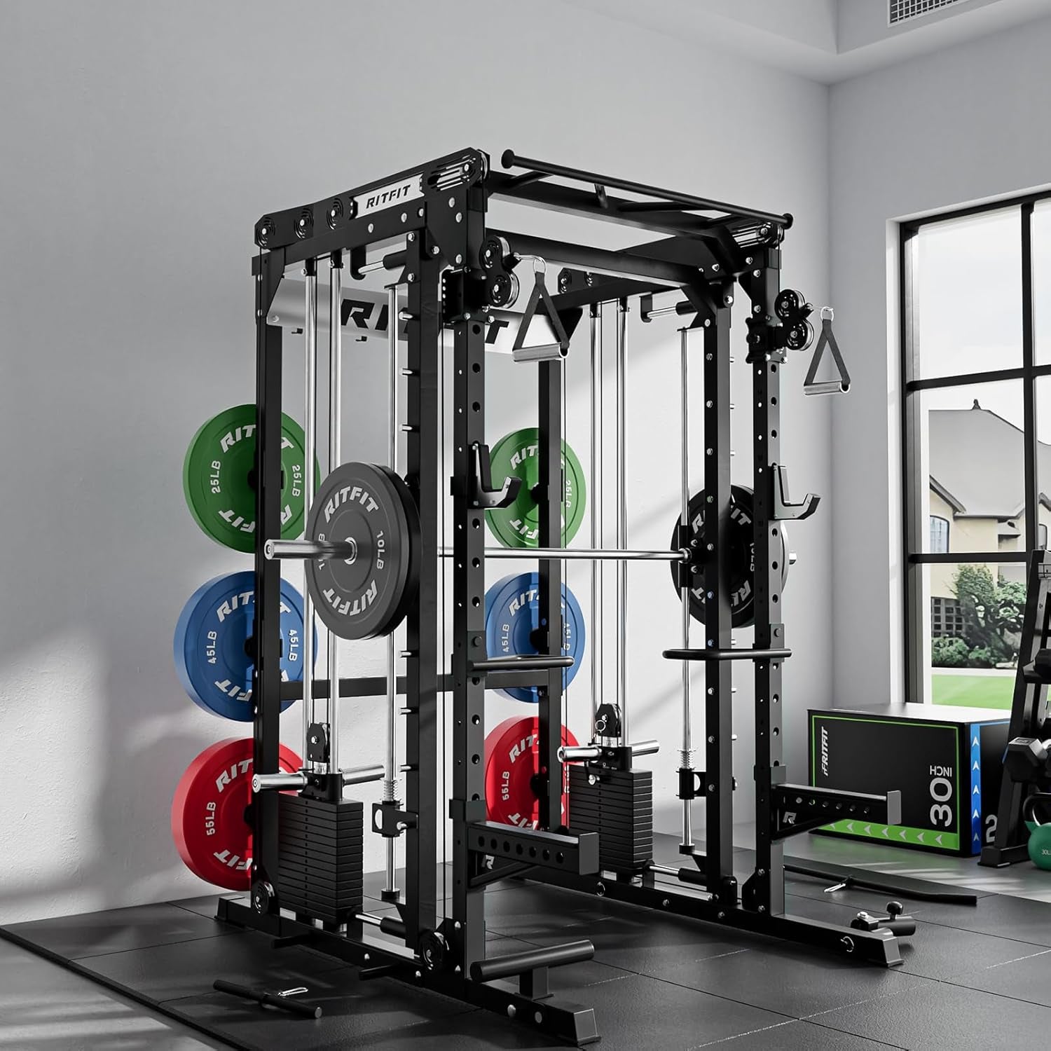 M2 3D Smith Machine & 286.6LB Built-In Weight Stack with Cable Crossover System, All in One Functional Trainer & Power Cage, 16 Adjustment Holes, 6 Storage Pegs for Full-Body Home Gym