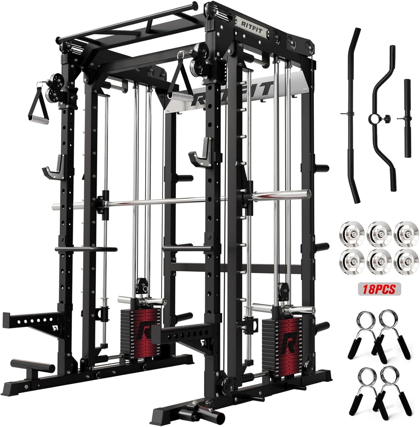 M2 3D Smith Machine & 286.6LB Built-In Weight Stack with Cable Crossover System, All in One Functional Trainer & Power Cage, 16 Adjustment Holes, 6 Storage Pegs for Full-Body Home Gym