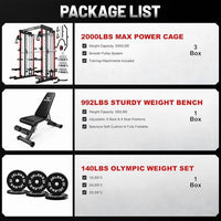 Smith Machine for Home Gym,2000Lbs Multi-Function Power Cage with Cable Crossover System, Squat Rack with Smith Bar and More Attachment