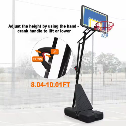 8-10 Ft. Adjustable Height Portable Basketball Hoop Basketball System with Blue Backboard, Basketball Hoop and Wheels