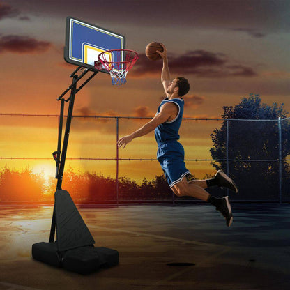 8-10 Ft. Adjustable Height Portable Basketball Hoop Basketball System with Blue Backboard, Basketball Hoop and Wheels
