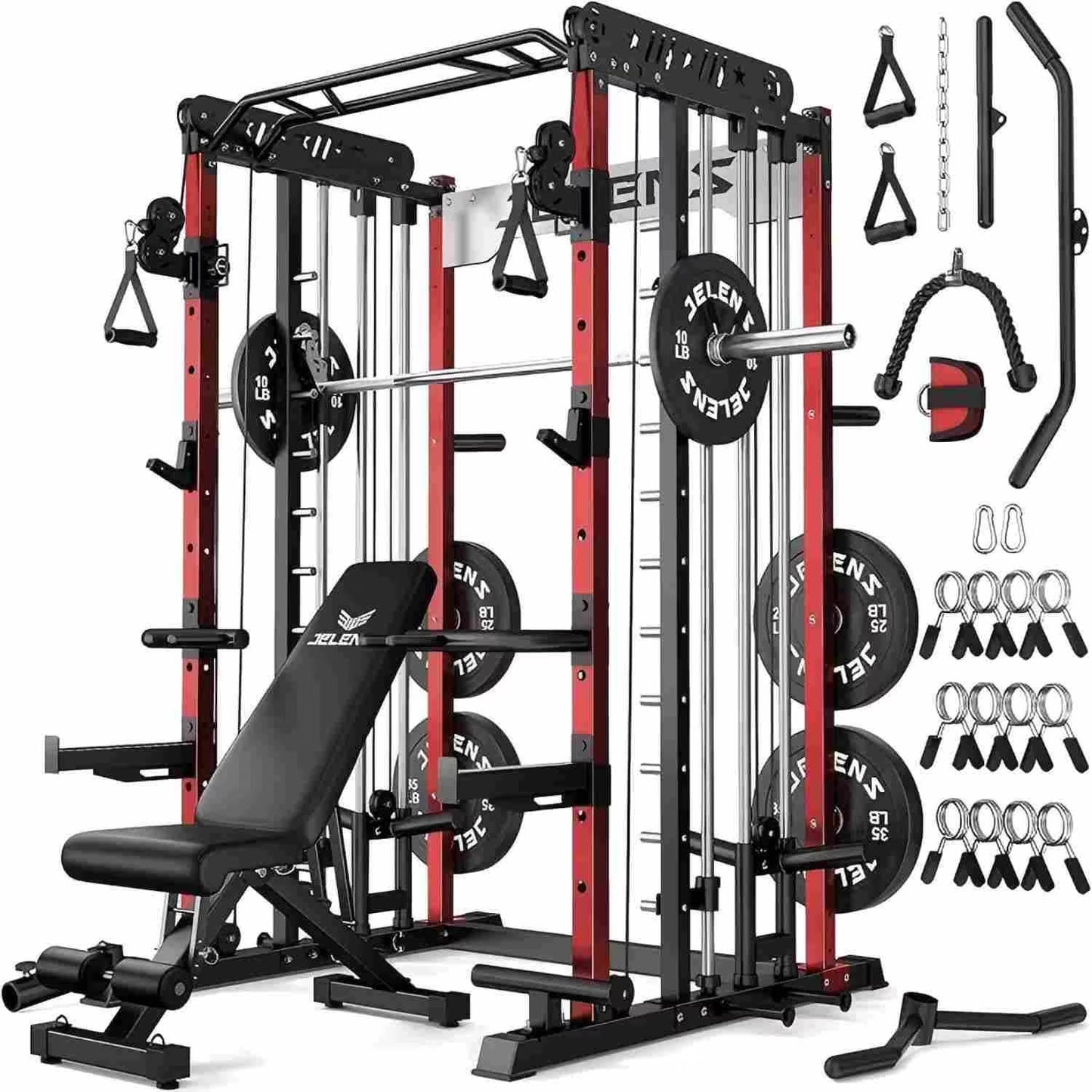 Smith Machine for Home Gym,2000Lbs Multi-Function Power Cage with Cable Crossover System, Squat Rack with Smith Bar and More Attachment