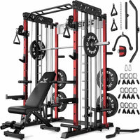Smith Machine for Home Gym,2000Lbs Multi-Function Power Cage with Cable Crossover System, Squat Rack with Smith Bar and More Attachment