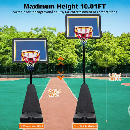 8-10 Ft. Adjustable Height Portable Basketball Hoop Basketball System with Blue Backboard, Basketball Hoop and Wheels