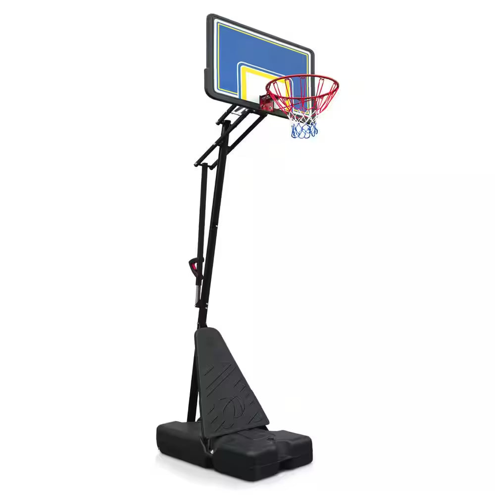 8-10 Ft. Adjustable Height Portable Basketball Hoop Basketball System with Blue Backboard, Basketball Hoop and Wheels