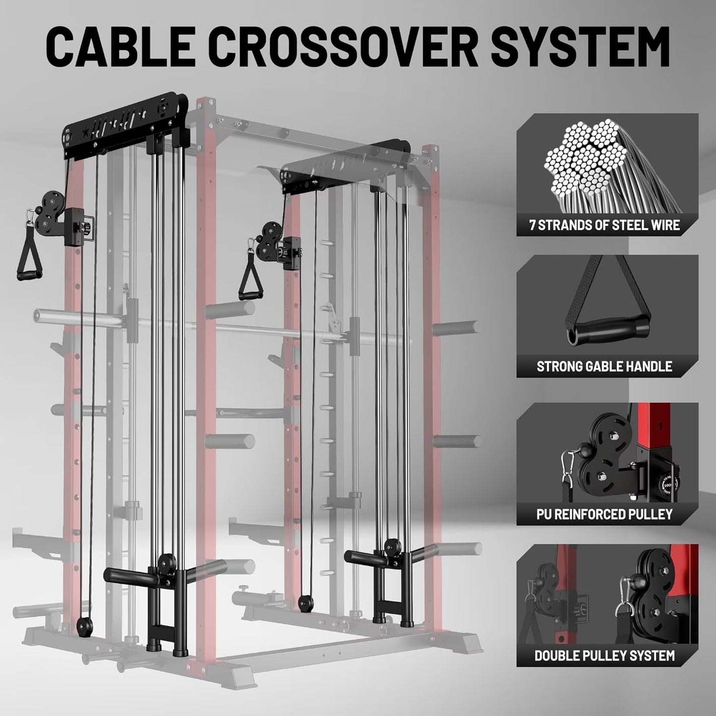 Smith Machine for Home Gym,2000Lbs Multi-Function Power Cage with Cable Crossover System, Squat Rack with Smith Bar and More Attachment